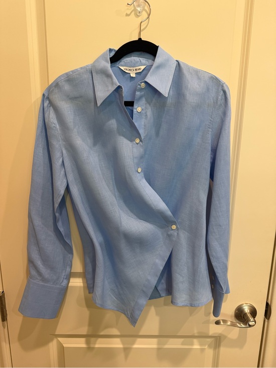 Veronica Beard Tops - Veronica Beard Sky Blue Asymmetric Wrap Dress Shirt